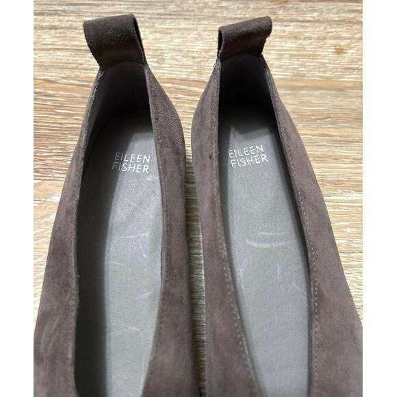 Eileen Fisher Humor Suede Leather Taupe Gray Wedge Ballet Flats Size 8 - Picture 6 of 11
